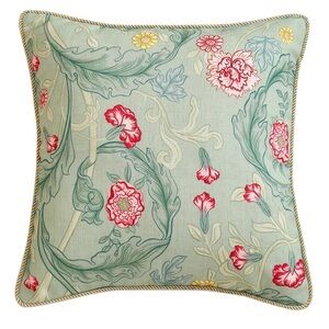 Patdrea ‘Cecilia’ Farmhouse Linen Green Floral Pillow Cover SQUARE 18x18”